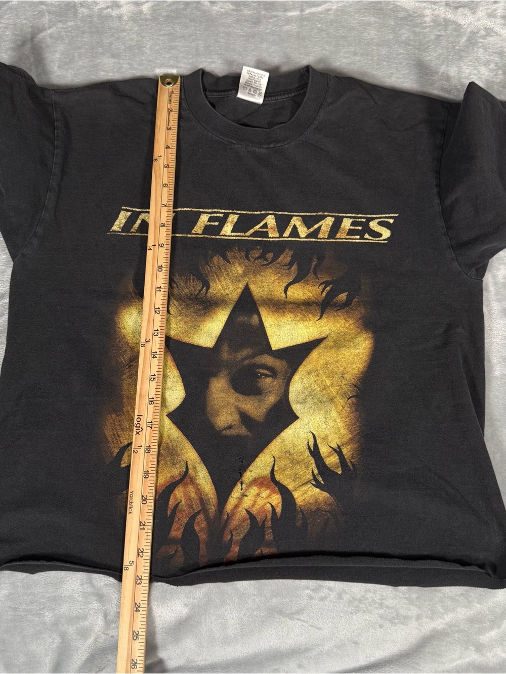 Vintage In Flames Tour T Shirt Mens L CROPPED Distressed Heavy Metal Y2K READ! - Picture 7 of 7